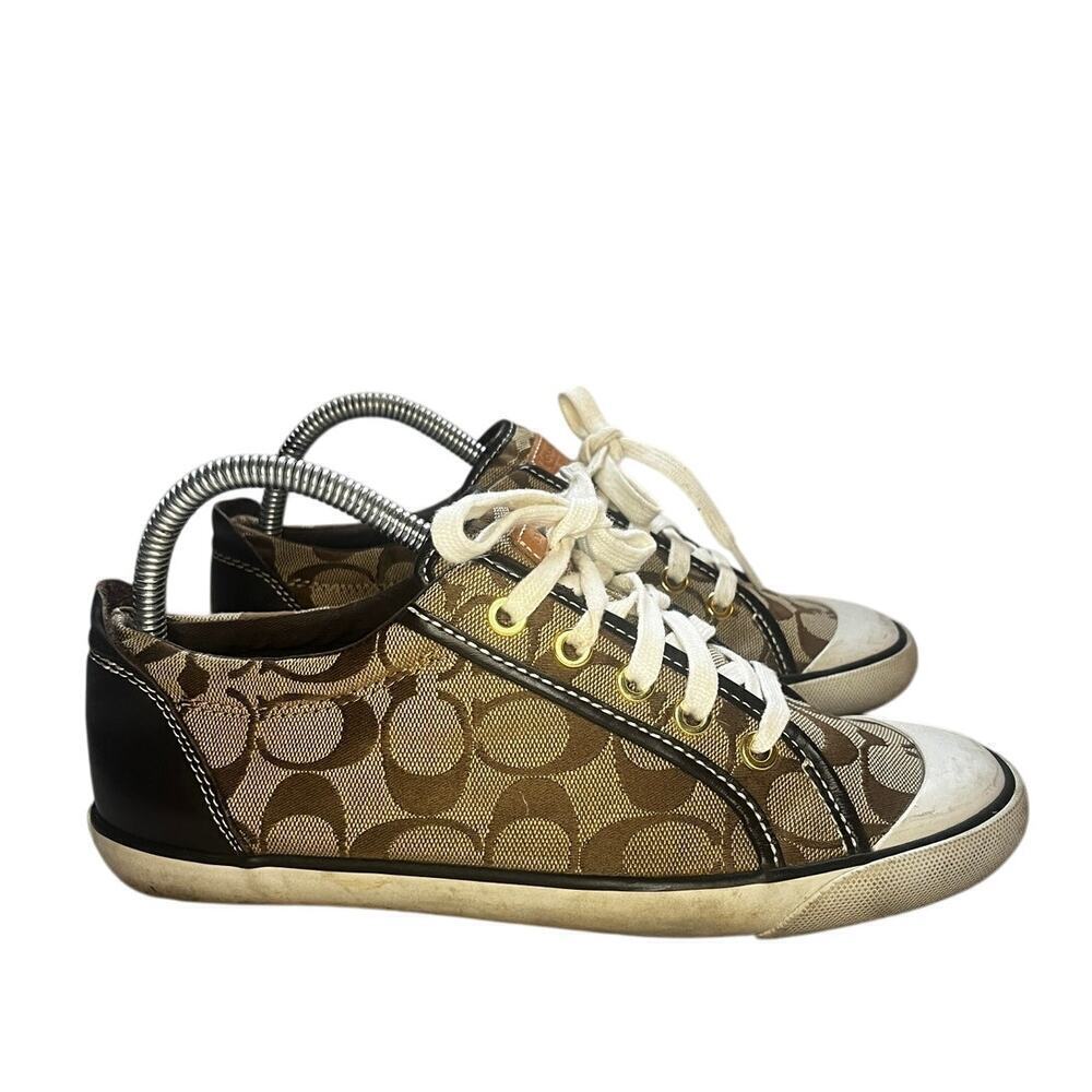 Coach Barrett II Monogram Signature C Leather Canvas Sneaker Brown Tan Womens 8B